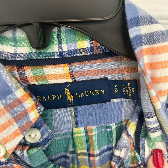 NWOT Ralph Lauren Blue Green Orange Plaid Shirt 100% Linen - Picture 5 of 7